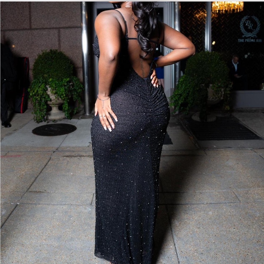 Oh Polly embellished plunge neck evening gown